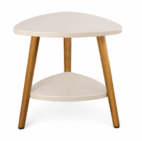 Masuta moderna cu 2 polite blat alb si picioare din lemn 50 x 40 cm triunghi - 1