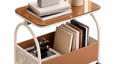 Masuta portabila cu compartiment pentru depozitare blat din sticla cadru metalic 56 x 55 x 36 cm ALBA