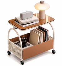 Masuta portabila cu compartiment pentru depozitare blat din sticla cadru metalic 56 x 55 x 36 cm ALBA - 1