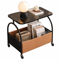Masuta portabila cu compartiment pentru depozitare blat din sticla cadru metalic 56 x 55 x 36 cm NEGRU - 1