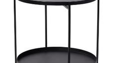 Masuta rotunda pentru cafea din metal 2 nivele 42 x 52 cm NEAGRA
