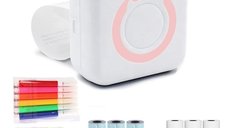 Mini imprimanta de buzunar cu Bluetooth fara Cerneala Roz + 1 Sul Hartie