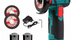 Mini polizor unghiular 20cm de 12V putere 750W cu 19500 rpm 2 Discuri 76 mm 2 Acumulatori
