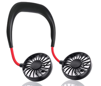 Mini ventilator portabil dublu pentru gat cu acumulator si 3 trepte de viteza ROSU/NEGRU OFF - 1