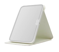 Oglinda Mica Alba Portabila Patrata cu LED pentru Machiaj si Suport Pliabil - 1