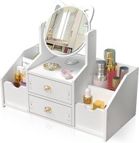 Organizator Alb de Machiaj cu Sertar si Oglinda - 1