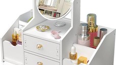 Organizator Alb de Machiaj cu Sertar si Oglinda