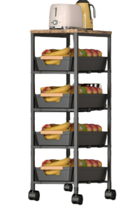 Organizator slim portabil cu 5 nivele 4 rafturi retractabile rotativ 360 1 polita din MDF NEGRU - 1