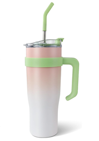 Pahar cu maner si pai reutilizabil marime MARE capac etans design modern degrade - 1