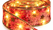 Panglica LED de Craciun 5M Rosu cu Auriu - Decoratiune Festiva Alimentata la Priza