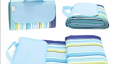 Patura de plaja/picnic tip geanta impermeabila cu dungi 130x150cm