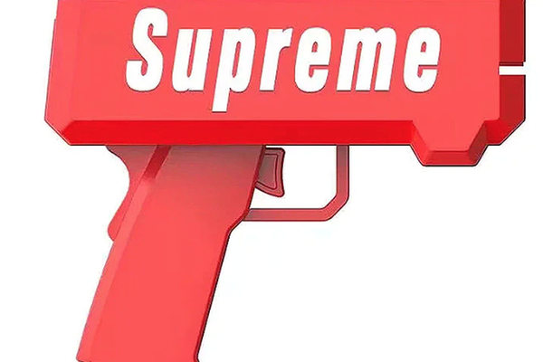 Pistol SUPREME de aruncat bani sau pliante, pentru petreceri si aniversari