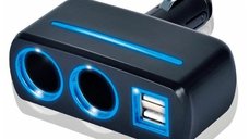 Priza auto 12V Olesson 1637 cu 2 cai fixe + 2 USB 120W negru