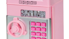 Pusculita interactiva ATM tip Seif pentru copii cu dimensiunea de 19x13x13 cm ROZ