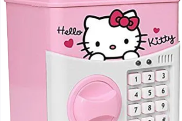 Pusculita pentru copii cu functie ATM cod pin si seif Roz/Alb Hello Kitty