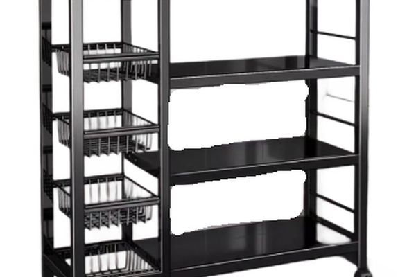 Raft metalic cu 4 polite si 3 cosuri pentru depozitare portabil