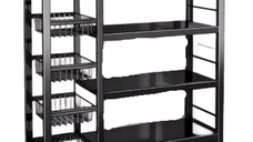 Raft metalic cu 4 polite si 3 cosuri pentru depozitare portabil