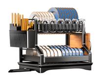 Scurgator vase automat suport tacamuri si pahare 2 niveluri 42 x 32.5 x 34 cm Negru - 1