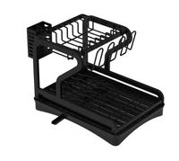 Scurgator vase cu suport de tacamuri si pahare negru 2 niveluri tava scurgere MZY 1139A - 1