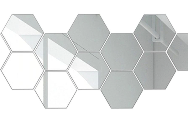 Set 12 Oglinzi Design Hexagon MARI 20x23 - Oglinzi Decorative Acrilice Cristal - Diamant - Fagure 12 bucati/set TA