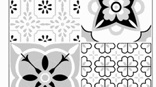 Set 12 placi autocolante din vinil 30 x 30 cm rezistente la apa model FLORAL ALB NEGRU DP0202