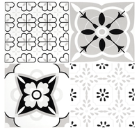 Set 12 placi autocolante din vinil 30 x 30 cm rezistente la apa model FLORAL ALB NEGRU DP0202 - 1