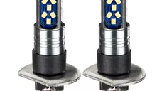 Set 2 becuri auto LED H1 cu lupa 60W 27 SMD 12V 6000K 7000lm