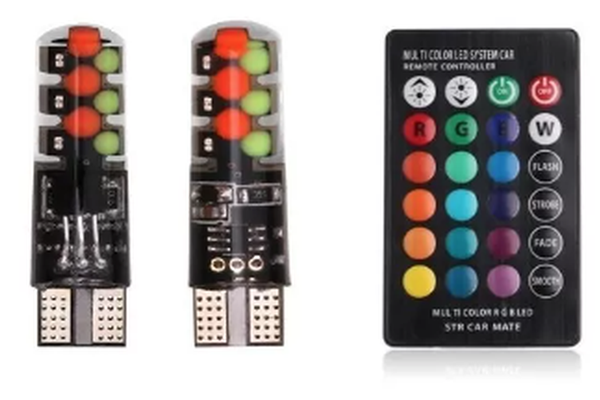 Set 2 Becuri LED RGB Auto Cu Telecomanda soclu T10  cu BILUTE/ 192 / w5w putere 2W