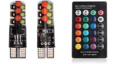 Set 2 Becuri LED RGB Auto Cu Telecomanda soclu T10  cu BILUTE/ 192 / w5w putere 2W