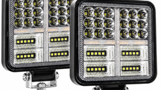 Set 2 Proiectoare LED Auto 114W cu Lumina Alba si Galbena pentru Off Road