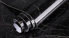 Set 2 X Autocolant Marmura NEGRU CU ALB 60 x 200 Autoadeziv Rezistent pentru Mobila