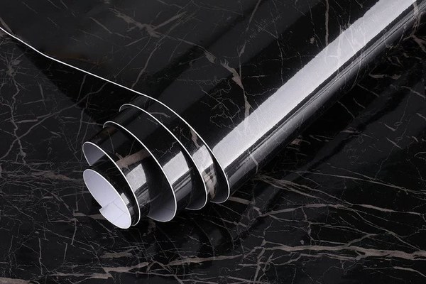 Set 2 X Autocolant Marmura NEGRU CU ALB 60 x 200 Autoadeziv Rezistent pentru Mobila