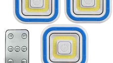 Set 3 lampi LED COB patrate cu telecomanda si control de la distanta ALBE
