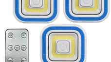 Set 3 lampi LED COB patrate cu telecomanda si control de la distanta ALBE