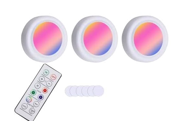 Set 3 Lumini pentru dulap Rotunde cu 5 moduri de iluminare si Telecomanda