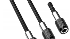 Set 3 prelungitoare pentru surubelnita 60mm 100mm 150mm negru