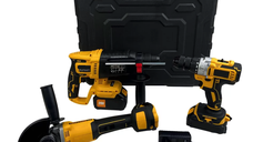 Set 3 scule cu acumulator Autofiletanta Polizor unghiular Rotopercutor cu distantier 2 acumulatori