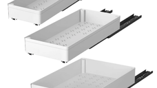 Set 3 sertare cu glisiere autoadezive soft close extragere totala sina cu extensie 3 dimensiuni alb