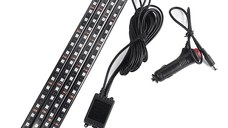 Set 4 benzi 18 LED cu lumina ambientale pentru auto si telecomanda RGB