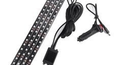 Set 4 benzi LED RGB pentru iluminare ambientala auto, 9 LED-uri pe banda, telecomanda si alimentare 12 V