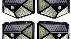 Set 4 Lampi ULTRA 100 LED Solare cu senzor de miscare si lumina 3 moduri ILUMINARE