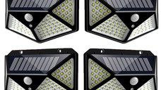 Set 4 Lampi ULTRA 100 LED Solare cu senzor de miscare si lumina 3 moduri ILUMINARE