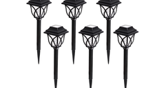 Set 6 lampi solare pentru gradina tip felinar negru