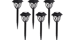 Set 6 lampi solare pentru gradina tip felinar negru