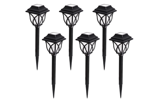 Set 6 lampi solare pentru gradina tip felinar negru