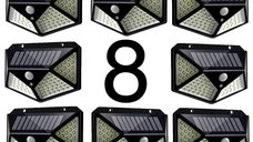 Set 8 Lampi ULTRA 100 LED Solare cu senzor de miscare si lumina 3 moduri ILUMINARE