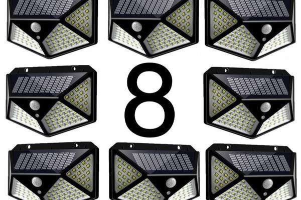 Set 8 Lampi ULTRA 100 LED Solare cu senzor de miscare si lumina 3 moduri ILUMINARE