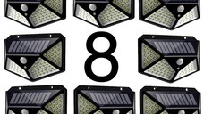 Set 8 Lampi ULTRA 100 LED Solare cu senzor de miscare si lumina 3 moduri ILUMINARE
