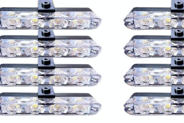 Set 8 lumini stroboscop galbene 4 LED grila telecomanda 7 functii 12V