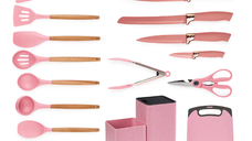 Set de 19 piese ROZ ustensile de bucatarie cu tocator si suport depozitare inclus ROZ